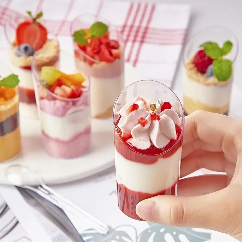Disposable Dessert Cups Round Slanted Mouth Plastic Yogurt Mousse Cake Birthday Party Appetizer Kitchen Tableware Accessories