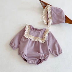 Spring and Autumn New Women's Fashion Versatile Bodysuit Baby Hundred Day Dress Lace Ruffle Edge Long sleeved Bodysuit Triangle