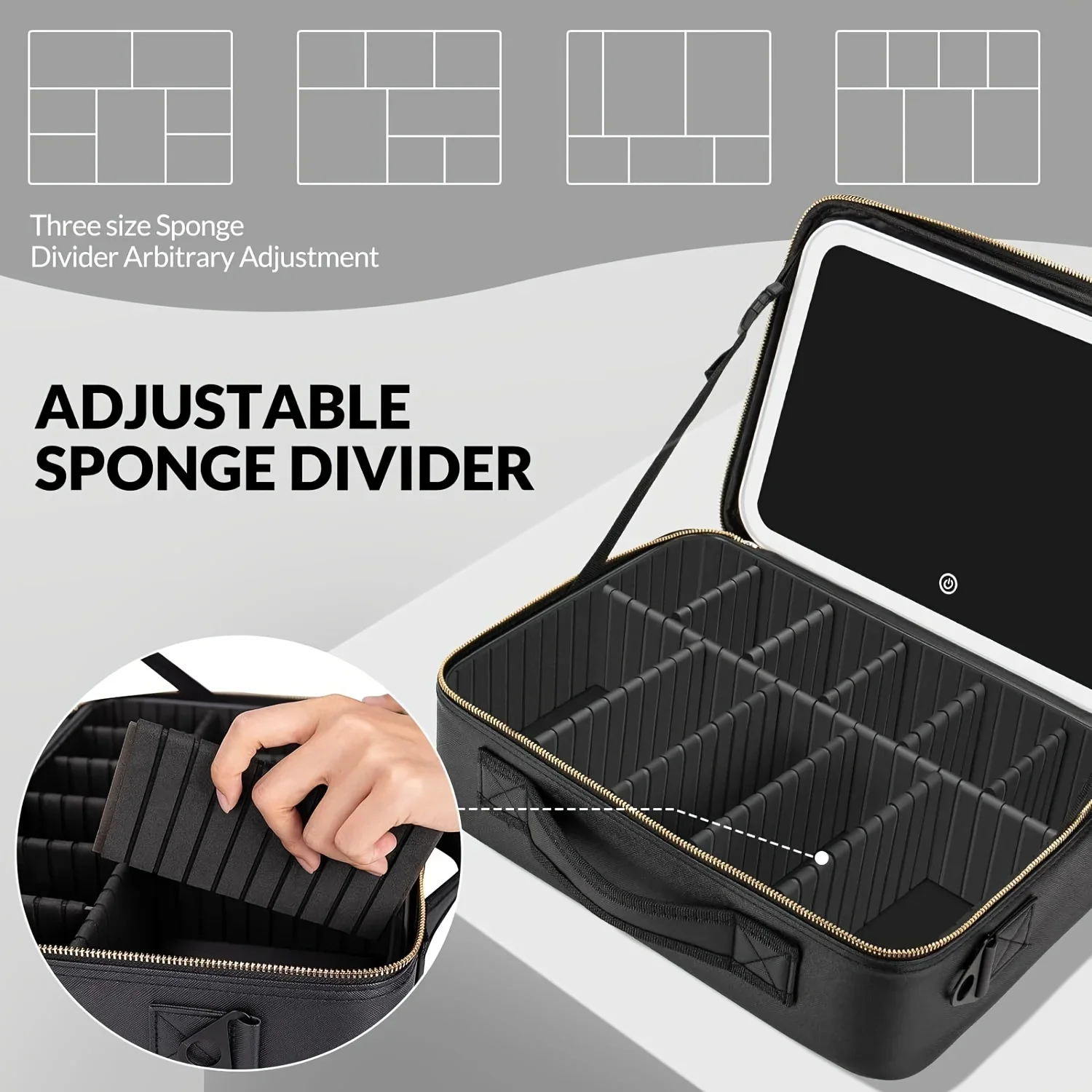 حقيبة مكياج للسفر كبيرة الحجم مع مرآة، حقيبة مكياج زون مع مرآة مكياج بإضاءة LED، 3 أوضاع ألوان فاتحة، قابلة للتعديل، حقائب #3