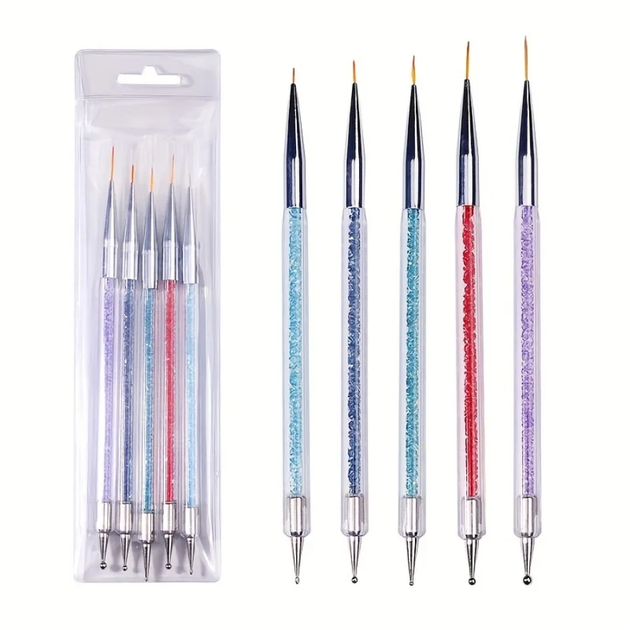 A set of 5 dual head nail brushes, including details, lines, and dot pens, providing salon level nail services at home