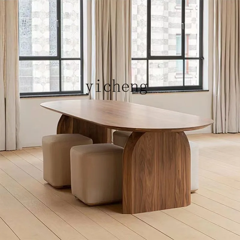 ZK Quiet Style Solid Wood Dining Table and Chair Household Small Apartment Dining Table Designer Office Long Table Log Oval