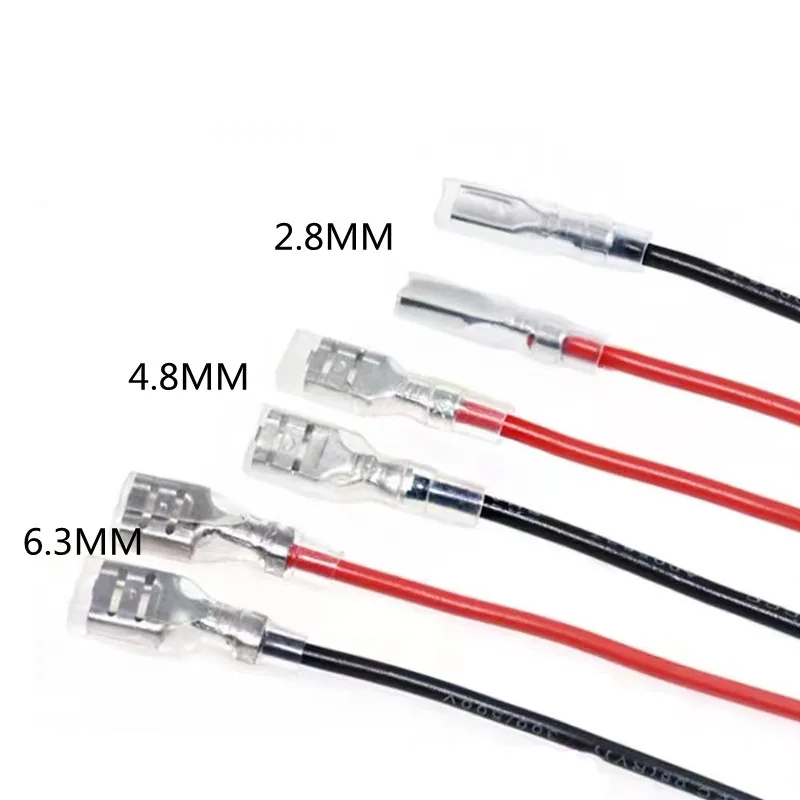 10pcs 20CM 2.8MM/4.8MM/6.3mm 2.8/4.8/6.3 Single head female Spade Crimp Terminal Connector with wire red black for rocker switch