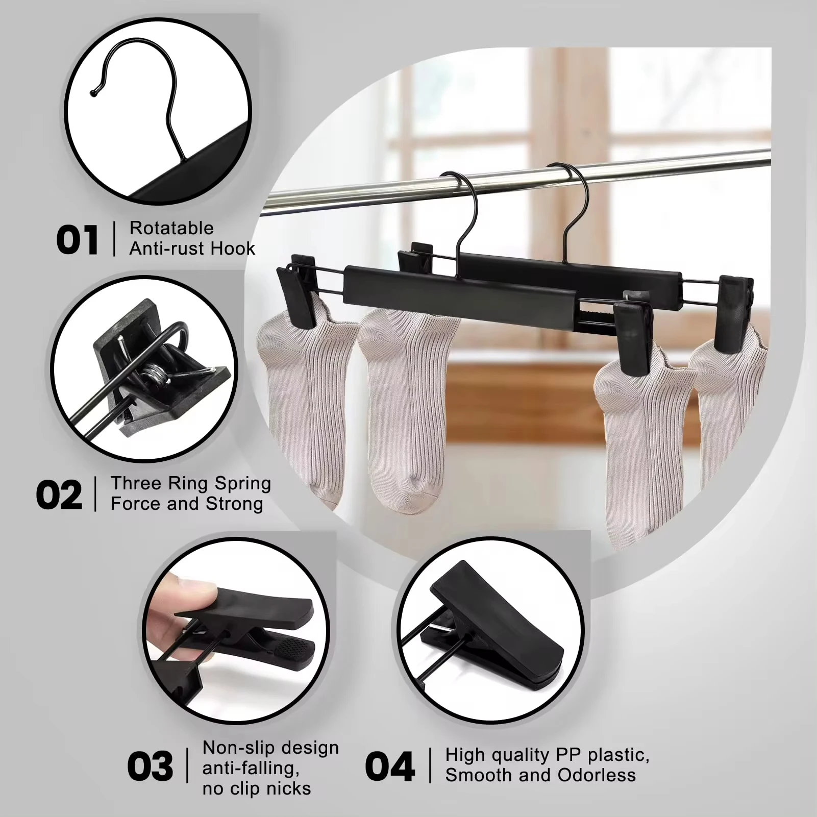 Pants Hangers with Adjustable Non-Slip Clips Anti-Rust Hanging Hook for Trouser,Skirts,Jeans,Clothes Hangers