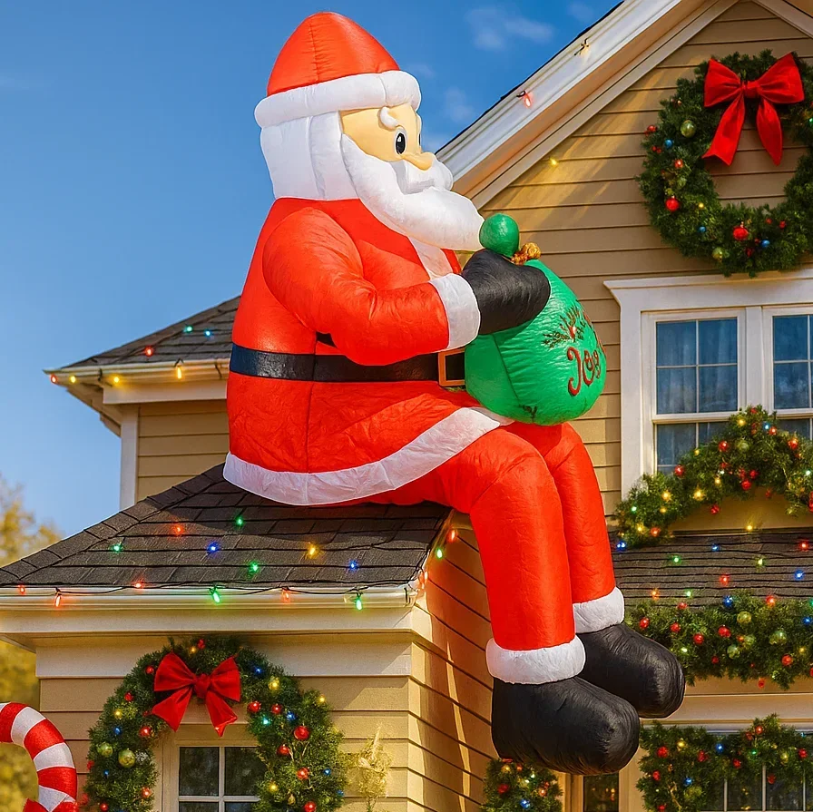 Decoraciones navideñas de 6 pies, Papá Noel inflable, juguetes de regalo, adornos para el patio del hogar con decoración LED, juguete para fiesta de Navidad