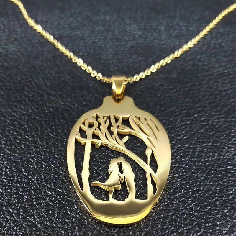 Couple Tree Spoon Stainless Steel Necklace for Women Gold Color Love Necklaces Jewelry colgantes mujer Valentine's Day Gift 4617