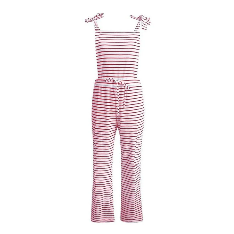 Women Tassel Drawstring Long oversized Jumpsuits 2023 Striped Print Pocket Overalls Summer Loose Casual Female Jumpsuit Stylish
