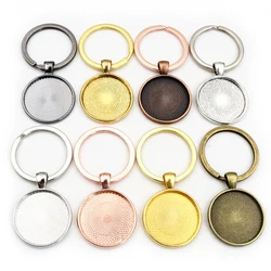 5pcs Keychain With Pendant Bezel Blank Fit 20 25 30mm Cameo Glass Cabochon Base Setting DIY Keychain Key Ring Supplies