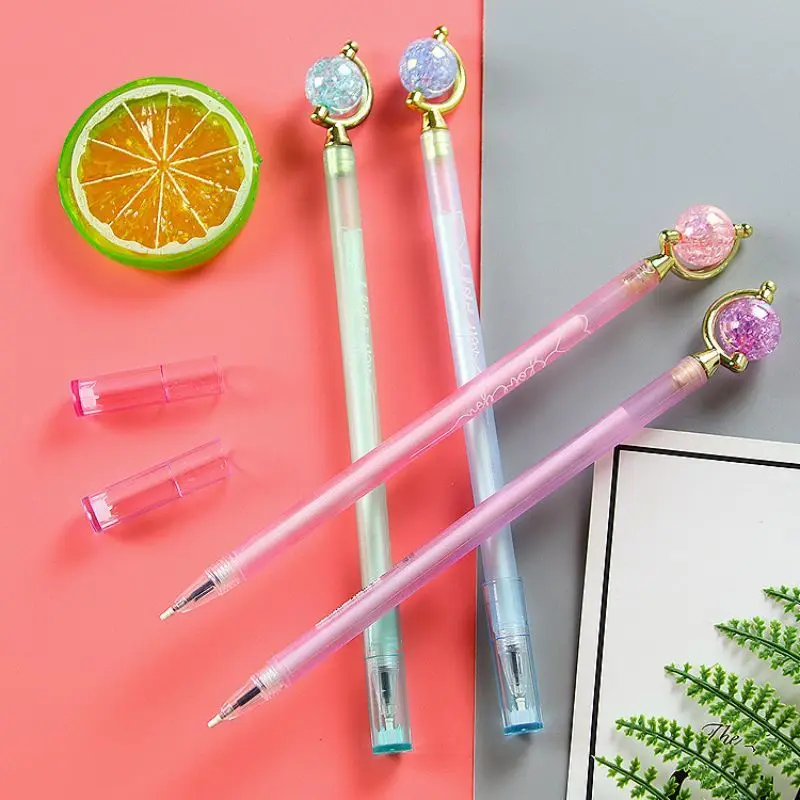 4 Piece Stationery Cute Crystal Globe Stationery Sweet Lovely Pretty Candy Gel Pen