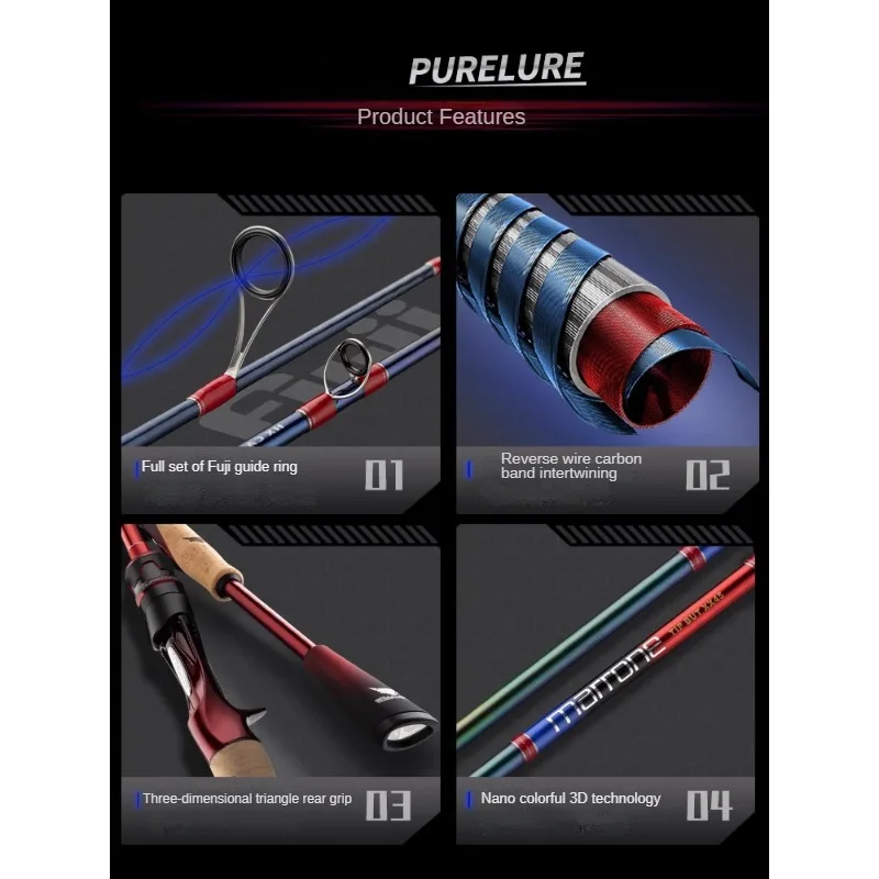 PURELURE-Lure Rod Fuji Guide Ring, Carbon Ultra Light, Ultra Hard, Quickly Adjustable, Spinning Casting, Distance Throwing Rod