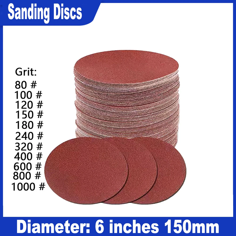 

5Pcs Red Sanding Discs 150mm Hook and Loop Sandpaper Assorted 80-800 Grit for Polishing and Sanding Metal Wood Stone