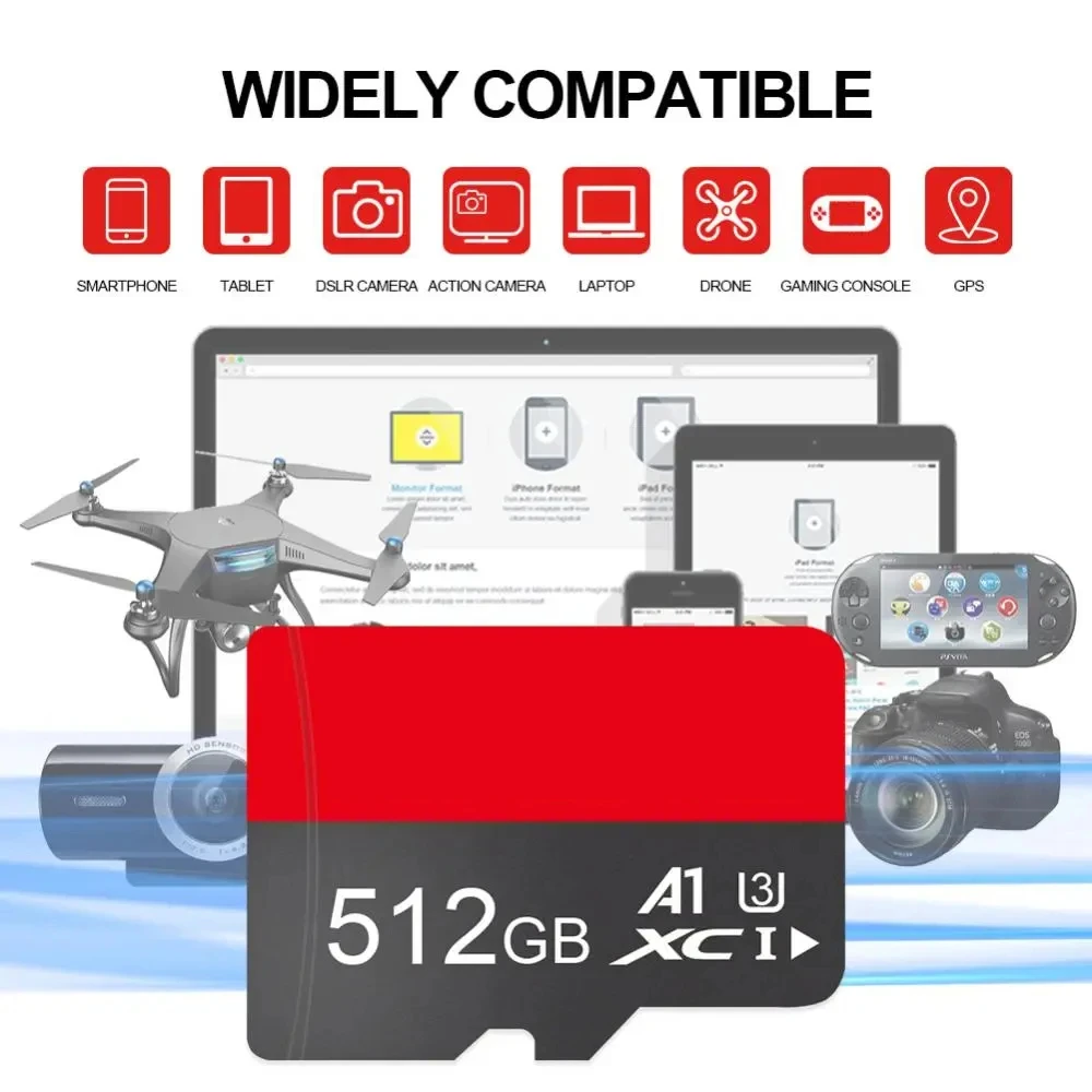 A1 U3 SD Card 100MB/S high-speed flash memory card up to 1024G Mobile phone drone camera Waterproof red and black memory card