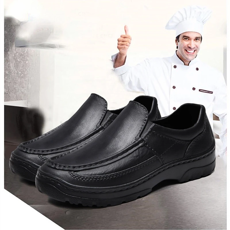 Men  New Fashion Chef Cooking  Shoes Non-Slip Kitchen Workwear ShoesWaterproof Oil-proof Stain Resistant leather Sneakers