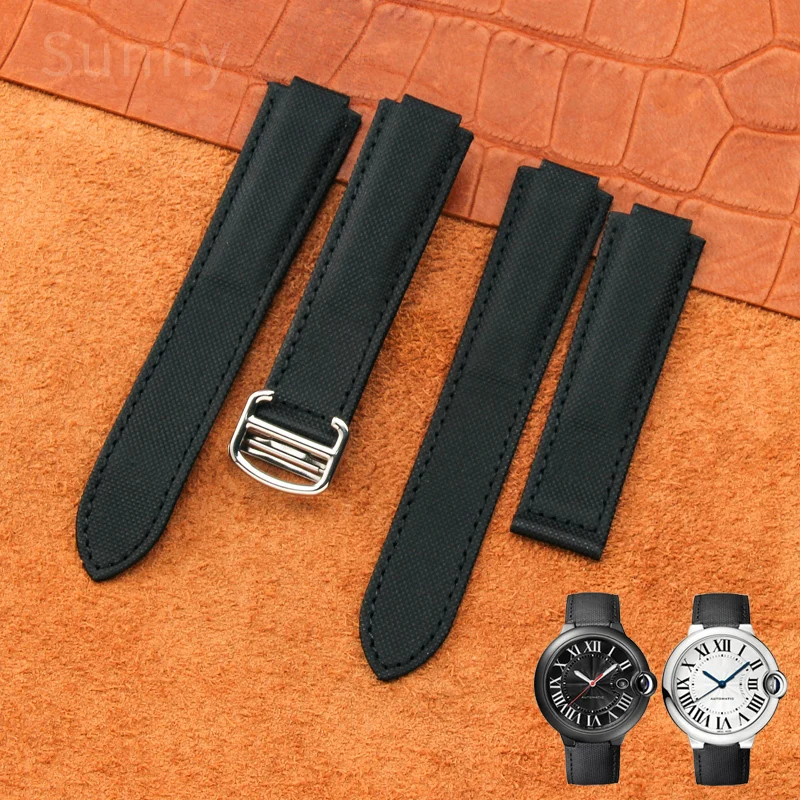 Watch Strap for Cartier Blue Balloon Wsbb0015 Black Knight Watch Bracelet Black Canvas Nylon Watchband 16 8mm 18 11mm 20 12mm