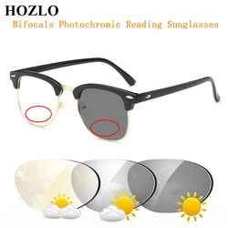 Bifocals Photochromic Gray/Tea Reading Glasses Magnifier Women Men Look Near Far Presbyopic Sunglasses Retro Rivets Half Frame