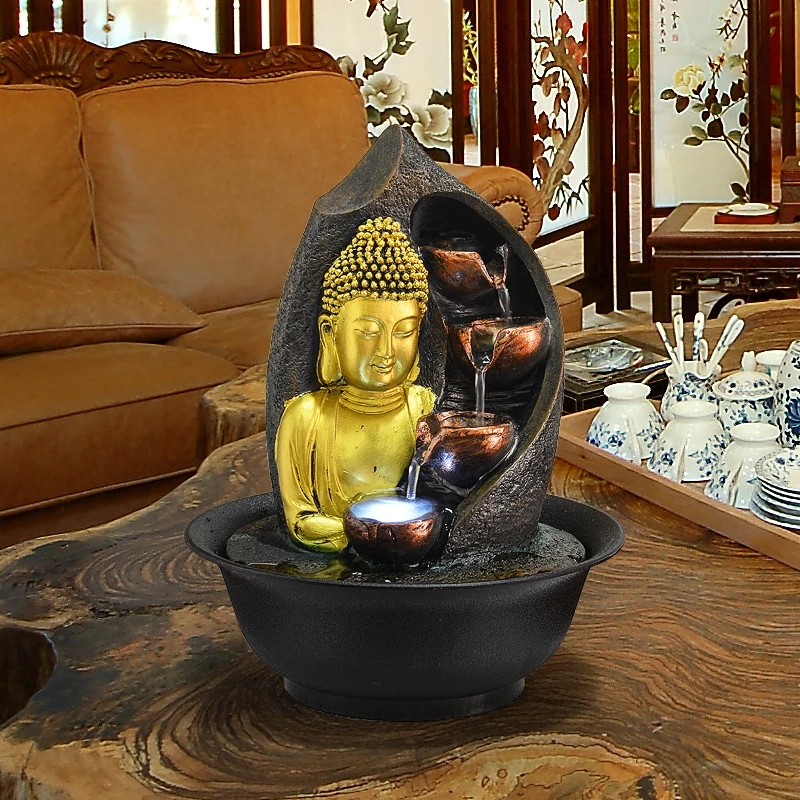 Imagem -04 - Indoor Led Waterfall Tabletop Water Fountain Home And Office Decoração Buddha Statue Flow For Good Luck Keeping