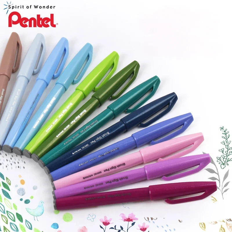 

1PCS Japan Pentel TOUCH Brush Pen Soft Pen Hand Account Greeting Card SES15C Signature Beauty Highlighter Art Stationery