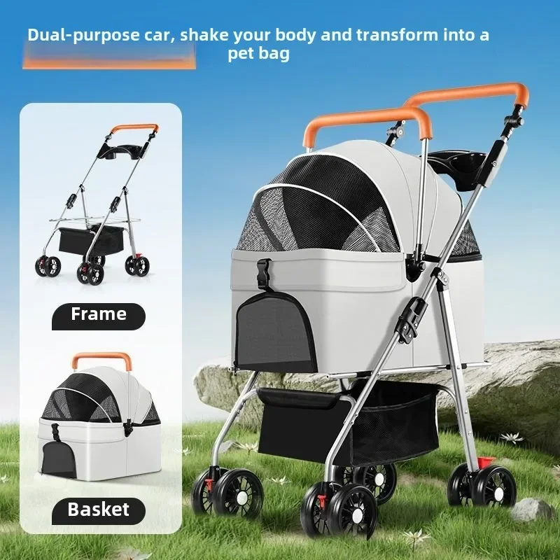 4 Wheels Pet Stroller-Comfortable and Convenient Carrier for Dogs and Cats - Spacious Storage, Cup Holder, Portable, Breathable