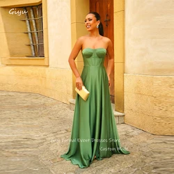 Giyu Simple Green A Line Evening Dresses Arabic Women Sweetheart Boning Floor Length Prom Dress Formal Party Occasion Gowns