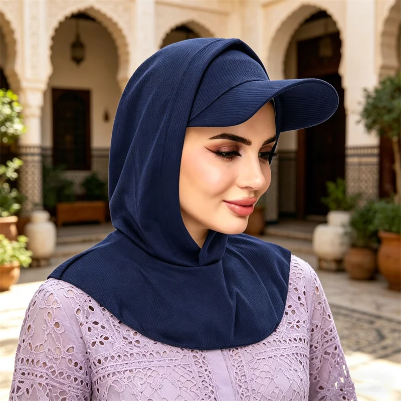 

Muslim Women's Sun Visor Hijab Cap With Neck Cover Summer UV Protection Breathable Casual Sports Islamic Headwear Baseball Hat
