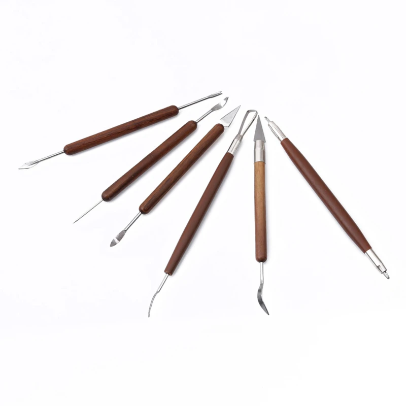 6pcs Clay Sculpting Wax Carving Pottery Sculpture Precision Professional Wood Handle Sculpture Clay Carving Ceramics Tools