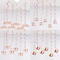 6Pcs/lot Happy Birthday Swirls Decoration 16 20 21 30 40 50 60 70 Years Rose Gold Happy Birthday Party Decorations Supplies