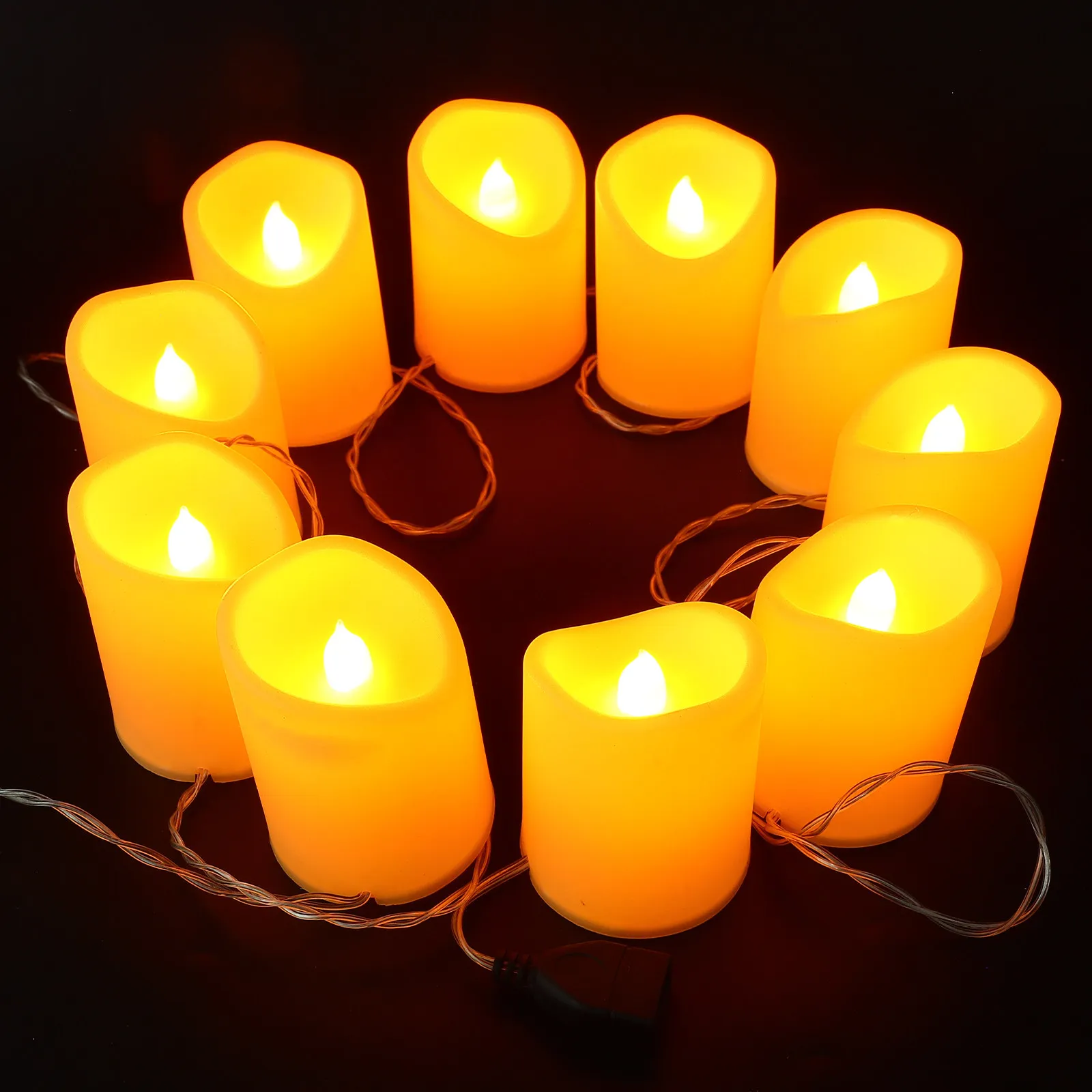 

10 светодиодных имитационных гирлянд с эффектом мерцания, 1,5 м, USB-перезаряжаемая беспламенная лампа, романтический теплый белый свет для вечеринок и свадеб
