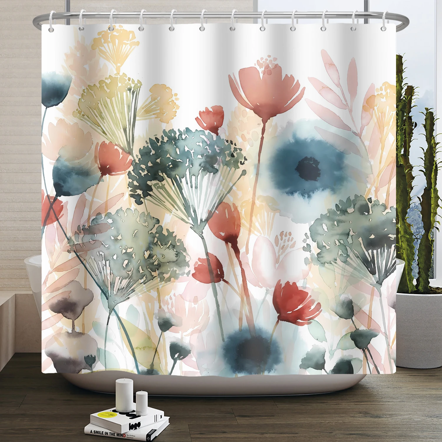 Boho Luxury Floral Shower Curtain Flower Butterfly Waterproof Polyester Bathroom Curtain with Hooks Bathtub Screen 180x240