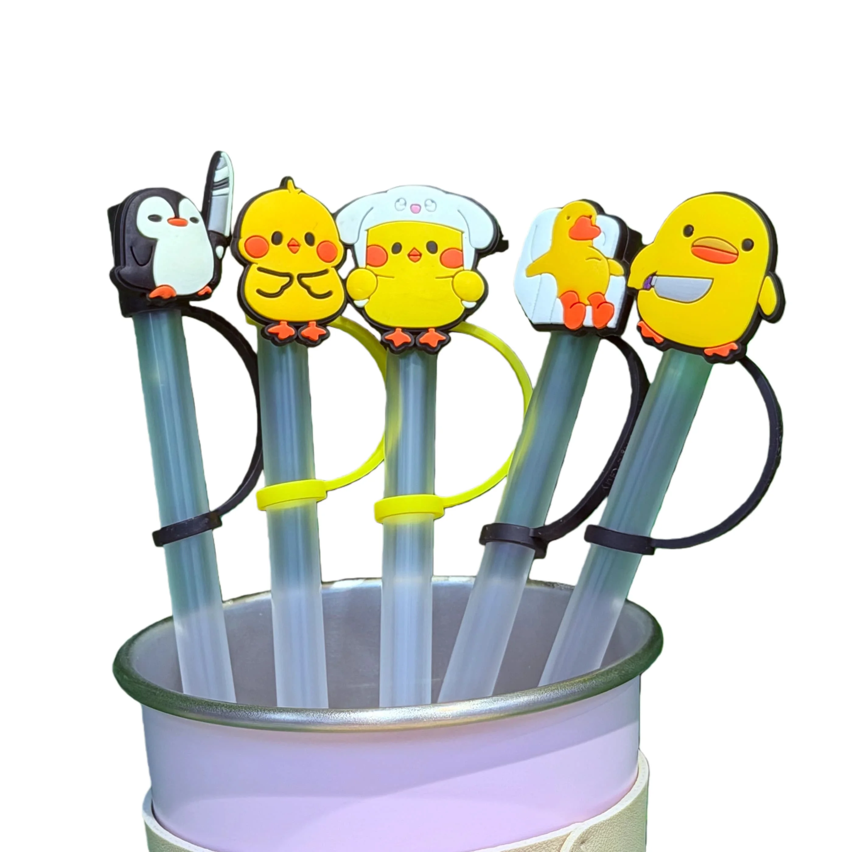 1–5 Stück niedliche Enten, Tiere, schöne Abdeckkappe für Stanley Cup, wiederverwendbar, 10 mm Silikon-Strohhalm-Topper, kompatibel mit 30 und 40 Oz Tumbler
