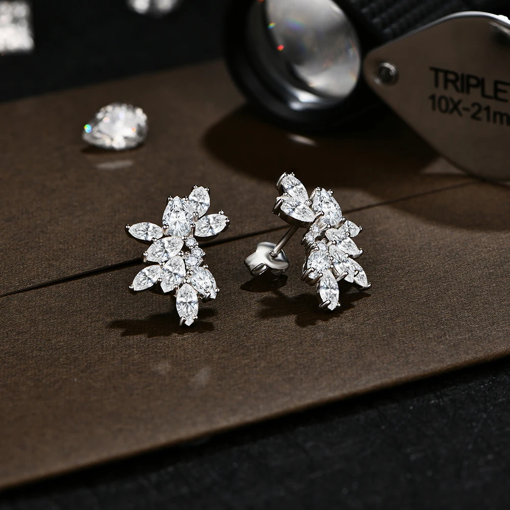 MINTYBOX Moissanite Diamond Cluster Stud Earrings Solid S925 Sliver 18k Gold Plated for Women Wedding Engagement Luxury Jewelry