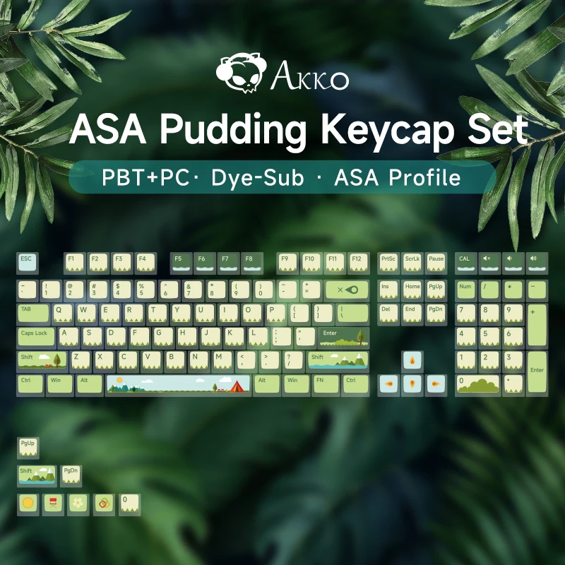 Conjunto de Keycap Akko x Mongeek Pudim, Perfil ASA, PBT, PC para 108, 87 Teclas, Teclado Mecânico, Teclas Universais para Teclado MX