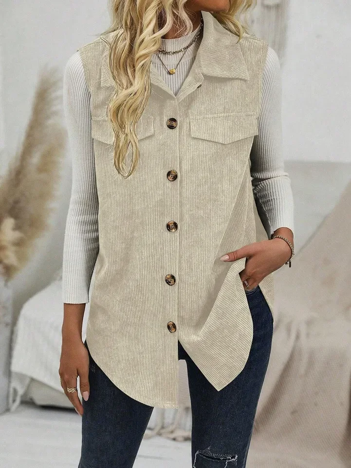 

Fashion Commuting Corduroy Vest Autumn New Solid Color Lapel Sleeveless Single Breasted Vest Casual Women's Clothing