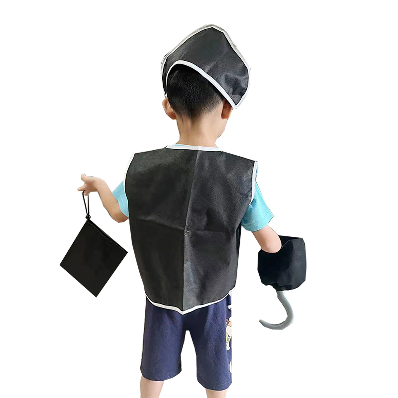 Carnival Pirate Costume for Boys Cosplay Black Pirat Hat Vest Hook Eye Mask Performance Set