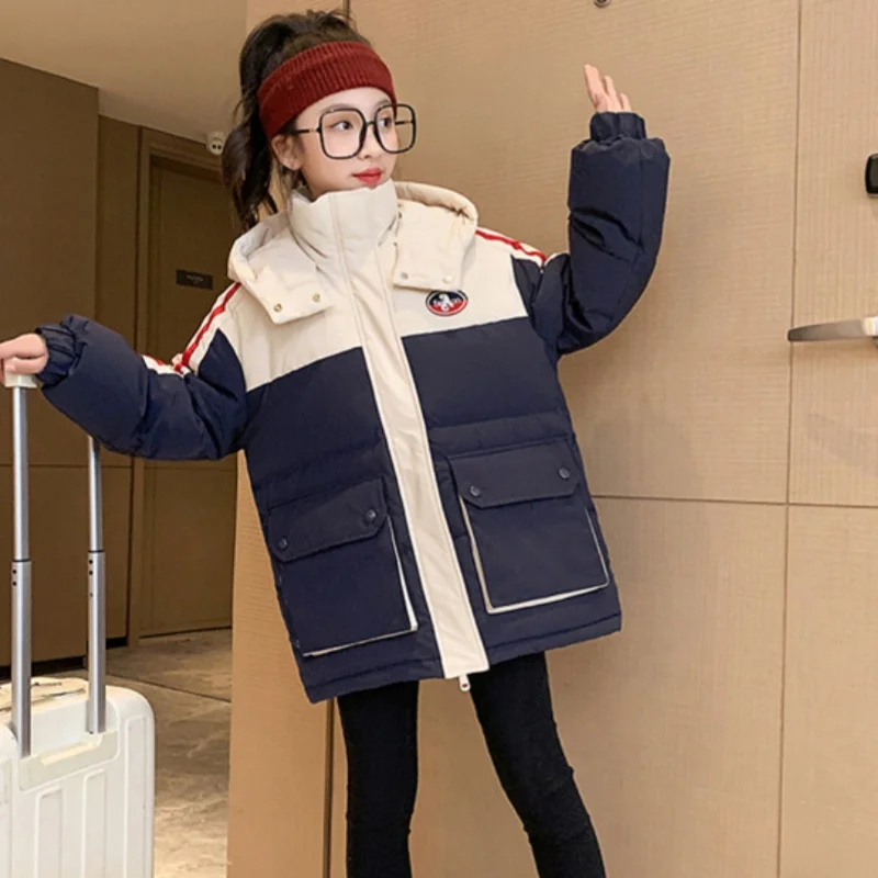 Girls Down Coat Overcoat Jacket Windbreak 2024 Stripe Plus Thicken Winter Autumn Teenagers Warm Christmas Gift Children's Clothi