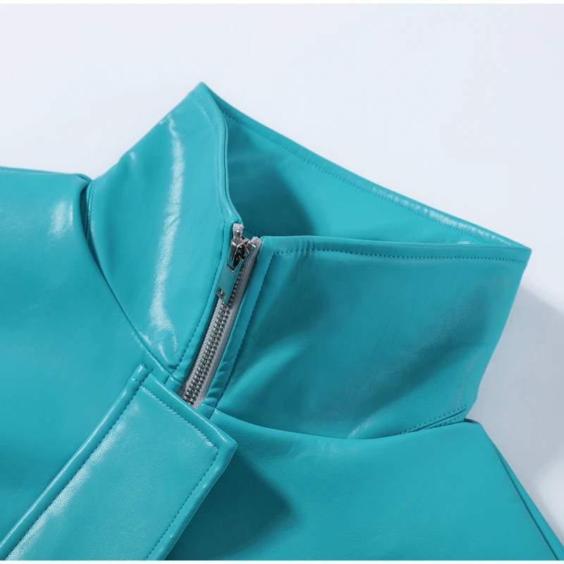 Women's Solid Faux Leather Jacket Stand Collar Zippers Long Wide Sleeves Cropped Coats 2026 Autumn Fashion All-match Streetwears