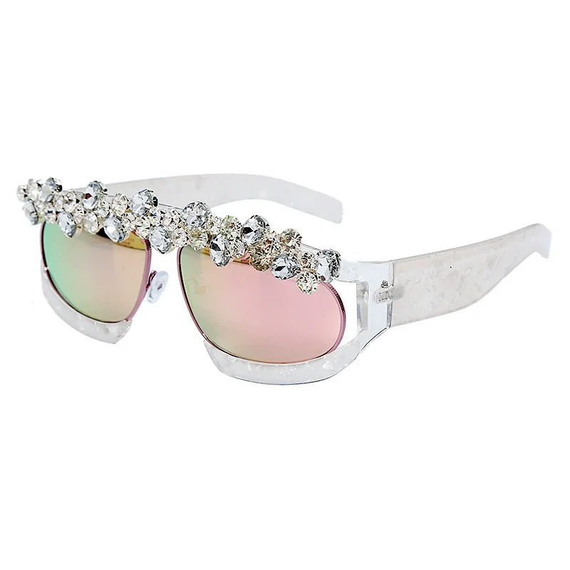 

New Large Frame Handmade Diamond Set Zircon Diamond Personalized Cool Cat Eye Sunglasses Retro Trend Fashion Showdown Sunglasses