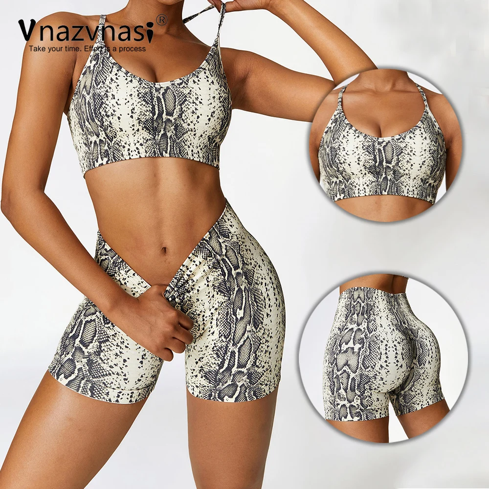 Vnazvnasi 2 Pcs Prints Seamless Sports Sets Yoga Kit for Fitness Push Up Suit for Women Workout Clothes Sportswear Gym Outfit