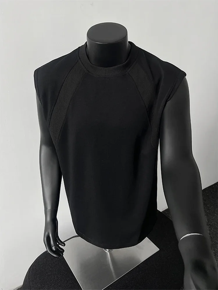 

American Sle Boxy Breathable Summer Tank Top Men's Svel T-irt Small Collar Air Layer Splicing Spor oulder Pad