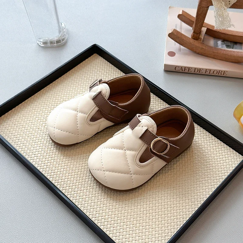 2025 Autumn New Cute Kids Flat Shoes Round Toes Children Moccasins Soft Bottom Girls MaryJanes Cotton Warm Versatile Non-slip