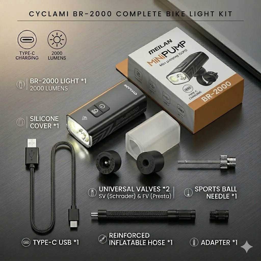 

2000 Lumens CYCLAMI Bike Headlight Bicycle Flashlight Handlebar Type-C MTB Road Highlight BR2000 Front Lamp Light Aluminum Alloy