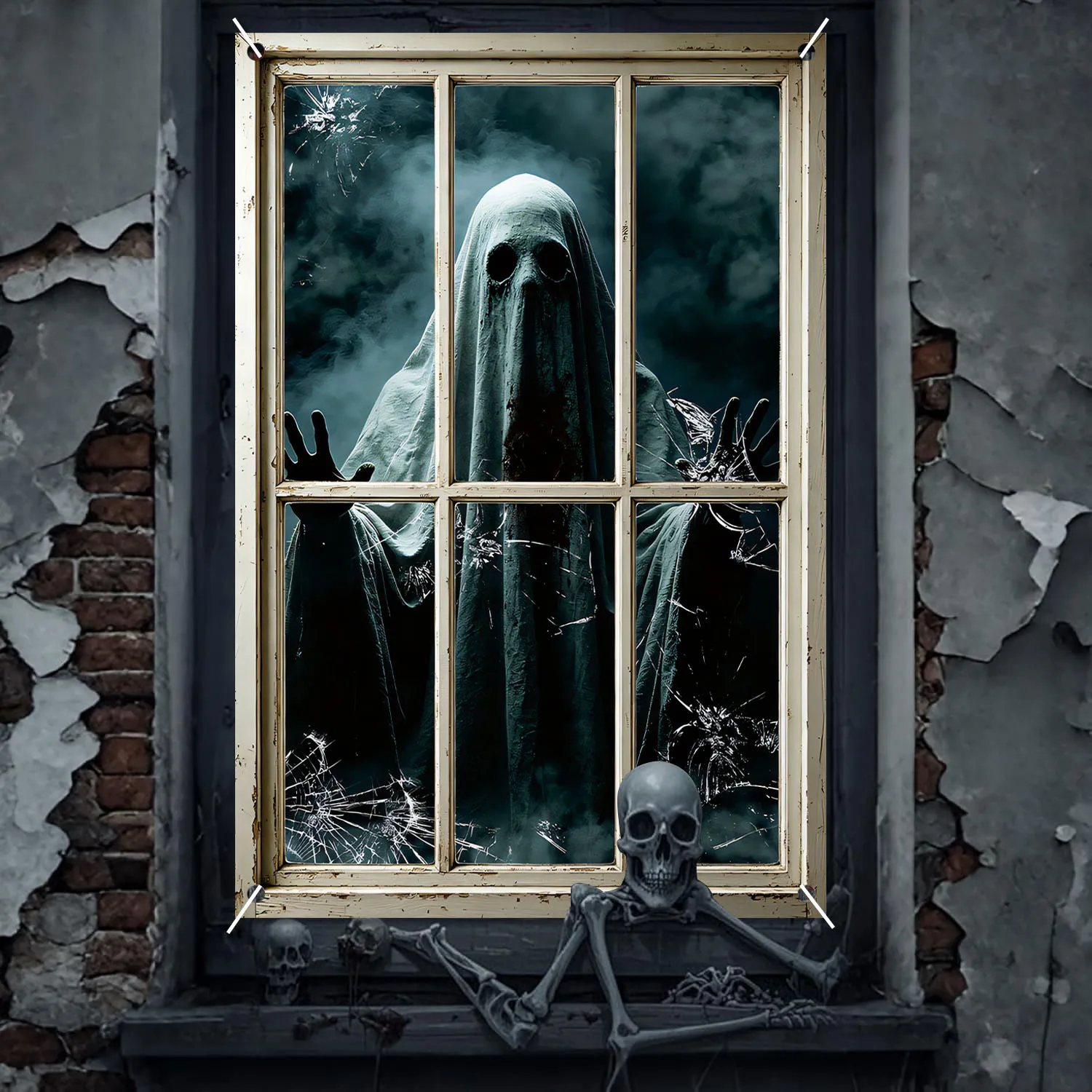 Vintage Halloween Horror Window Cover Silhouette Decoration Banners Blood Ghost Nun Devil Demon Scary Haunted House Window Poste – Detail 2