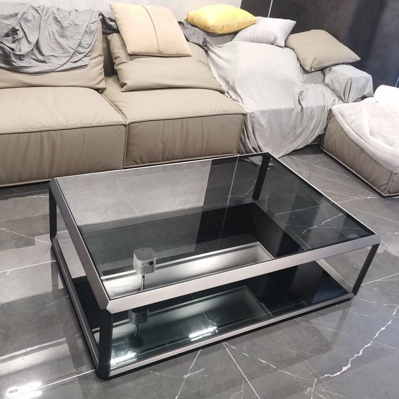 Minimal coffee table Italian stainless steel double-layer table rectangular table electroplated titanium brushed