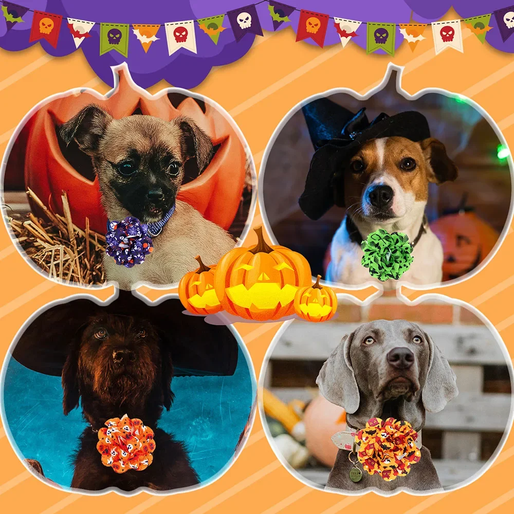 50 pezzi di papillon per cani rimovibili per accessori per collare per animali domestici di Halloween cravatte per papillon per cani con teschio per