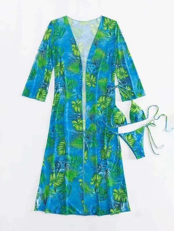 3 szt. Trójkątne bikini 2024 strój kąpielowy kobiety i stroje kąpielowe Kimono kobiece seksowne kąpiących się pływanie strój kąpielowy kostiumy kąpielowe