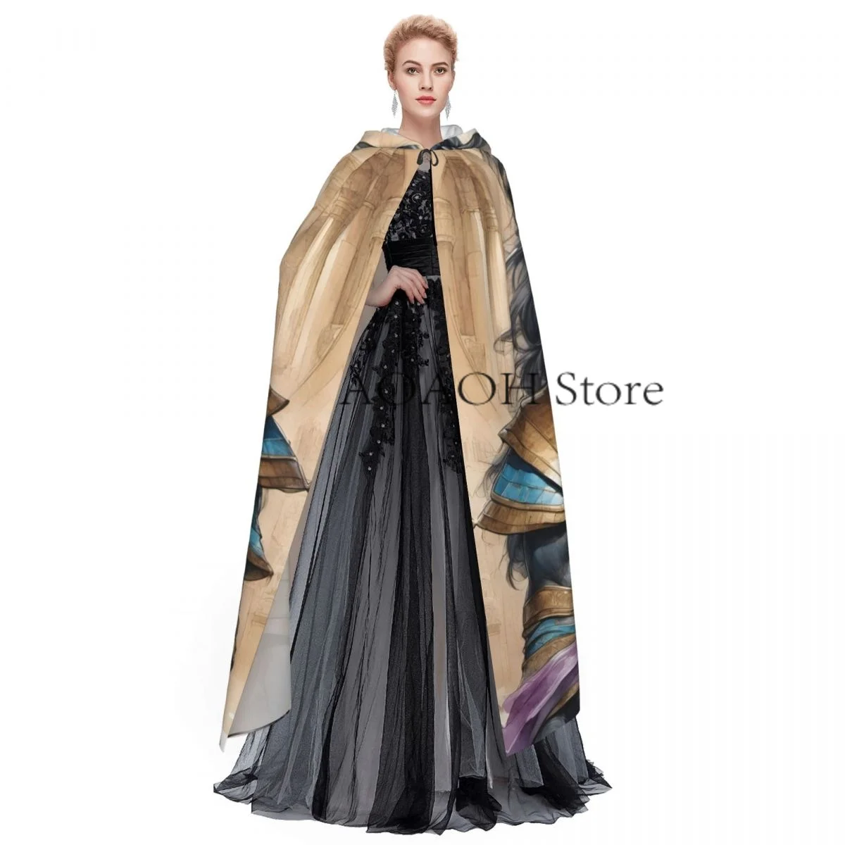 Egyptian God Anubis Art Witch Cloak Hooded Cosplay Costume Halloween Adult Long Party Cape