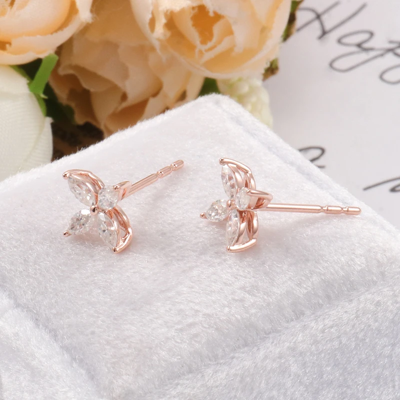 بروفانس 18/14/10K الذهب الوردي أربعة أقراط أحجار مويسانيتي ماركيز مع شهادة GRA للنساء مجوهرات عصرية مخصصة