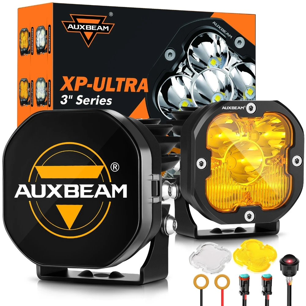 AUXBEAM 80W 9600LM 3 inch Offroad LED Pod Light Driving Fog Lamp Work Lamp 3500K Amber Combo & 6500K White Spot XP-ULTRA SERIES