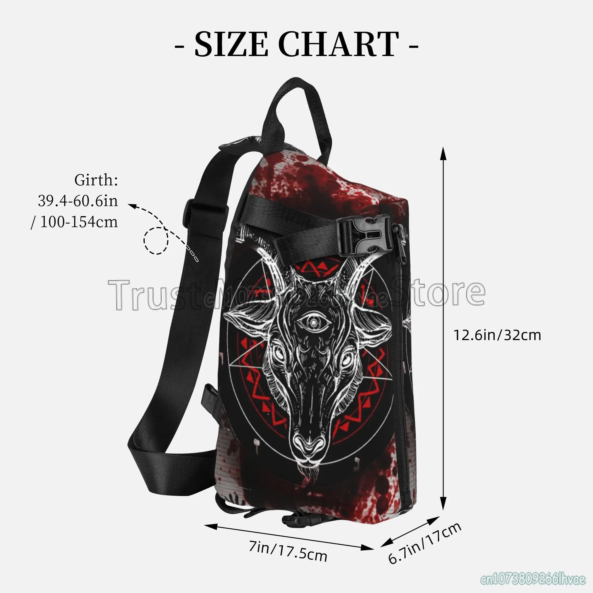 Pentagrama Satanic Goat Head Skull Sling Bag para homens, mochila casual crossbody para caminhadas no peito, mochila de um ombro