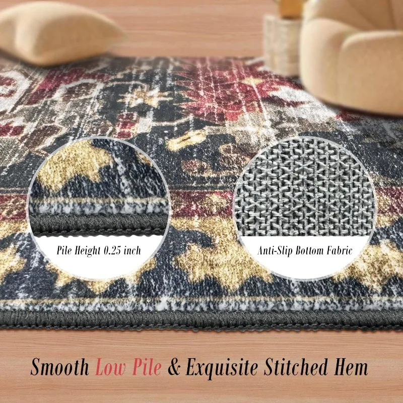 Washable Area Rugs - Perfect for Living Room, Bedroom, Kids Room, Nursery - Stain & Water Resistant Non-Slip ( 5' x 7')