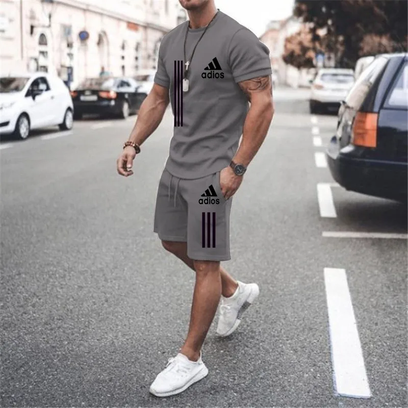 2024new men\'s sportswear short sleeved T-shirt and sports shorts summer casual jogging pants set men\'s two-piece setquick drying