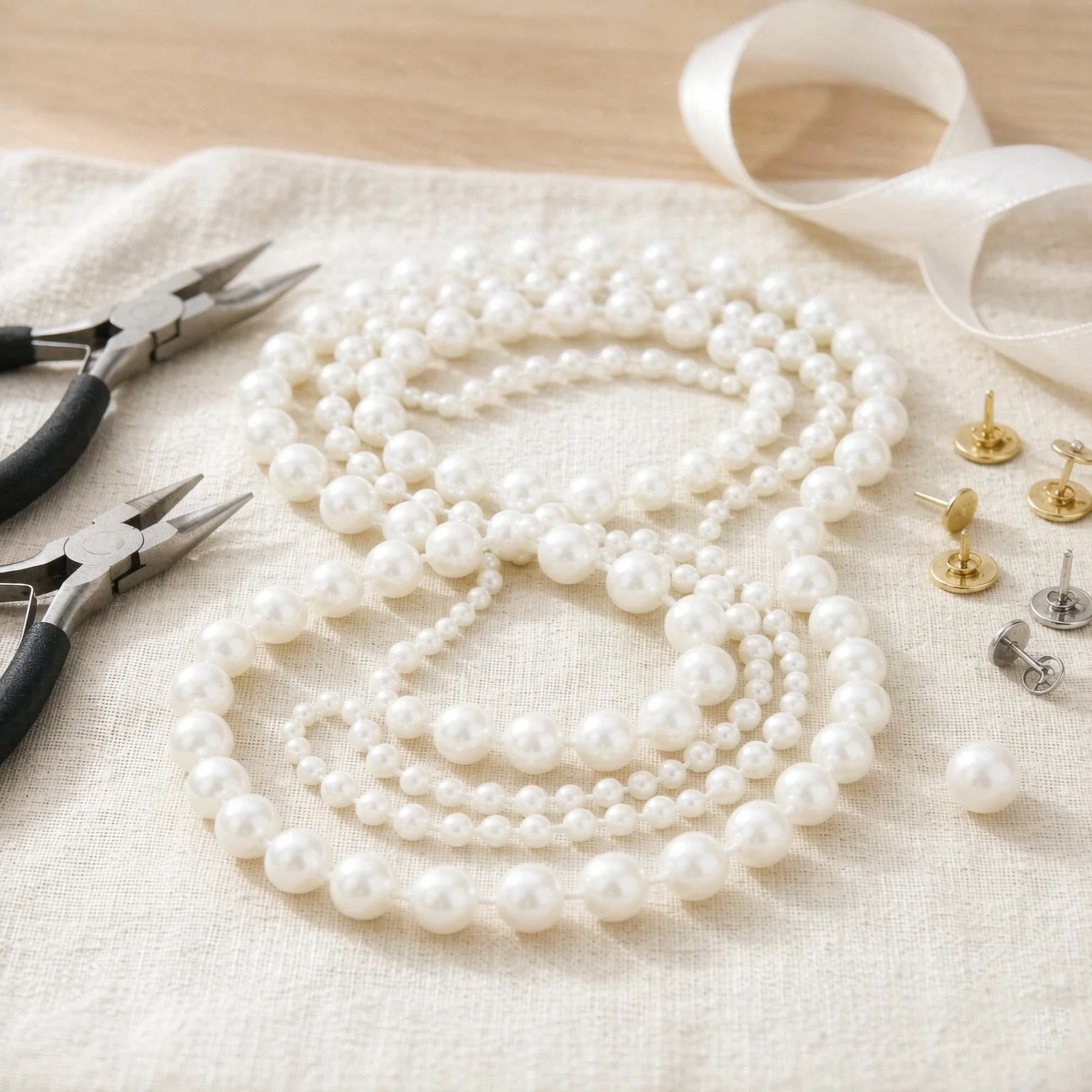 5M Professional Pearl Garland – 4mm, 5mm, 6mm Multi-Size Chains for Product Photography, Flat Lays & Jewelry Styling TMZ